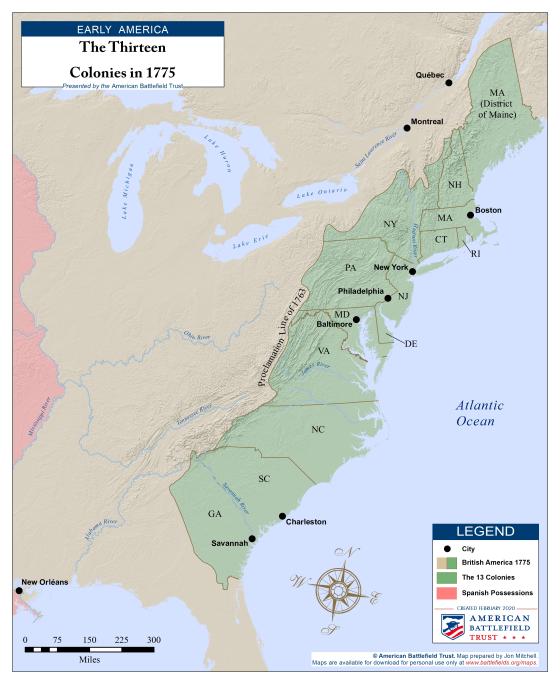This is a map of the Thirteen Colonies.